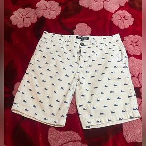 Sunday Work Clothes Whale Print Shorts Size 32 White Blue Nautical